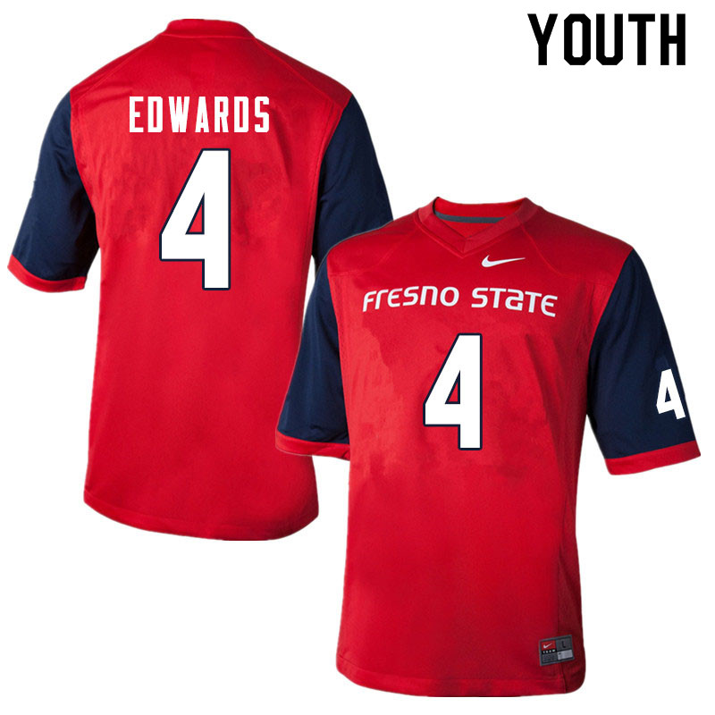 Youth #4 Emoryie Edwards Fresno State Bulldogs College Football Jerseys Sale-Red - Click Image to Close